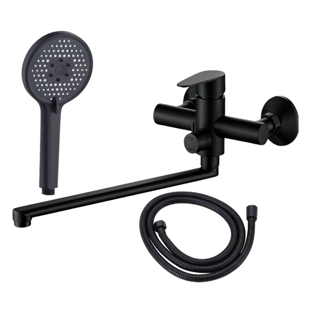 Set baterie cadă, pipa lungă, cu pară și furtun, Aquafix - 120, negru